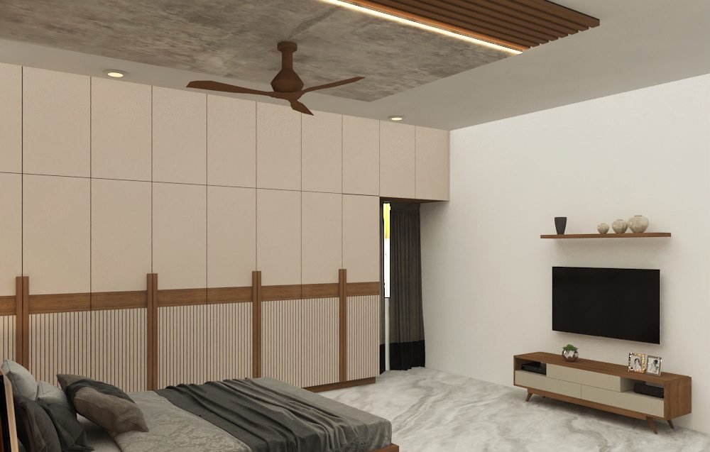 Bedroom with fluted wardrobe