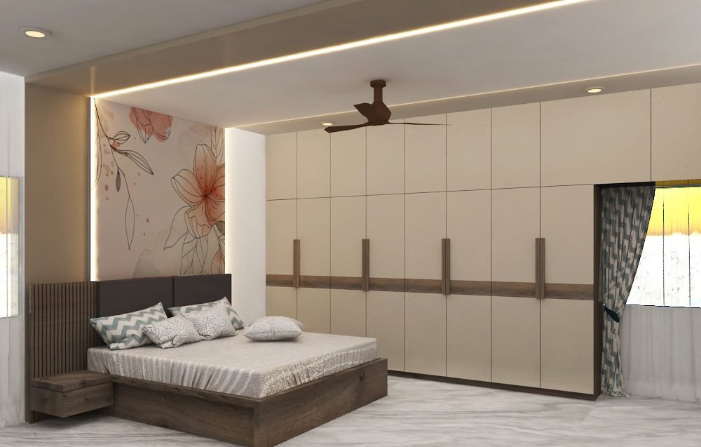 Bedroom with floral wall art