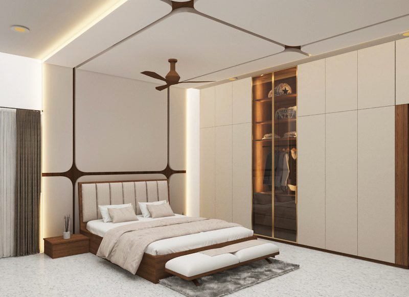 Bedroom with wood inlay wall