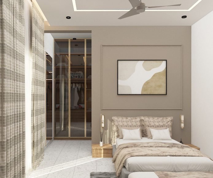 Bedroom with framed artwork