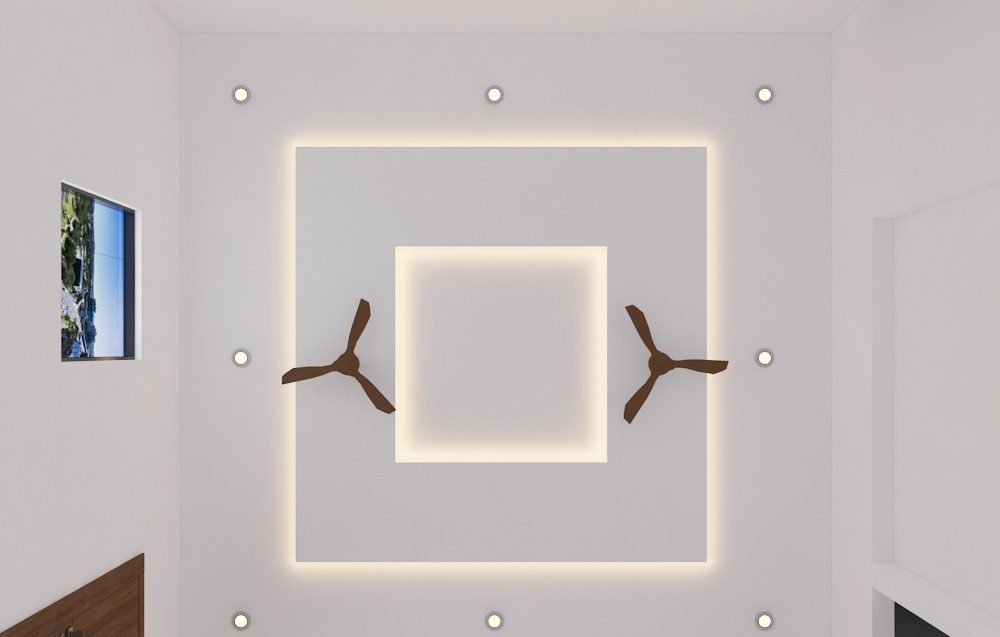 Living room false ceiling with cove lighting