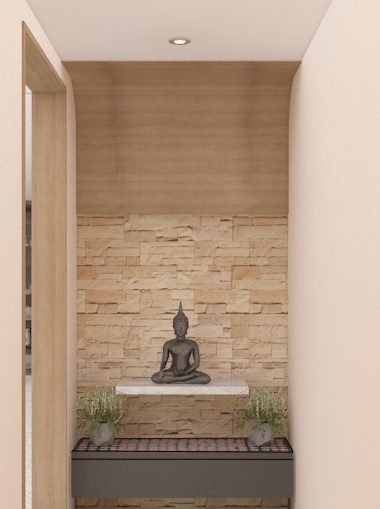 Foyer niche with stone cladding