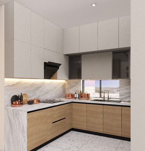 Marble and wood kitchen