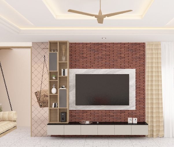 Living room with brick feature wall