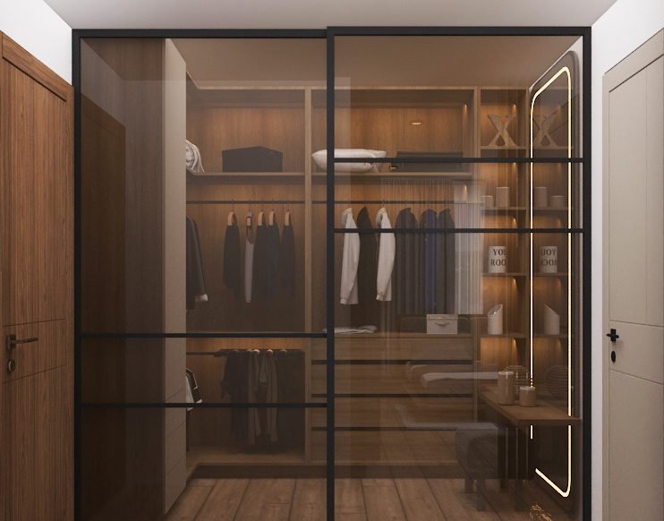 Glass-door walk-in closet