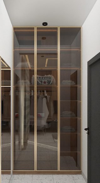 Glass-front wardrobe with gold frames
