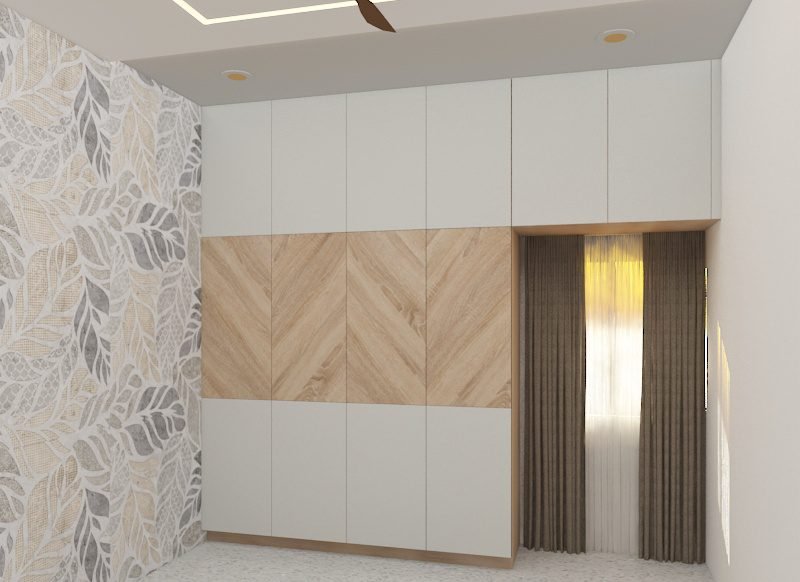 Wardrobe with chevron wood panels